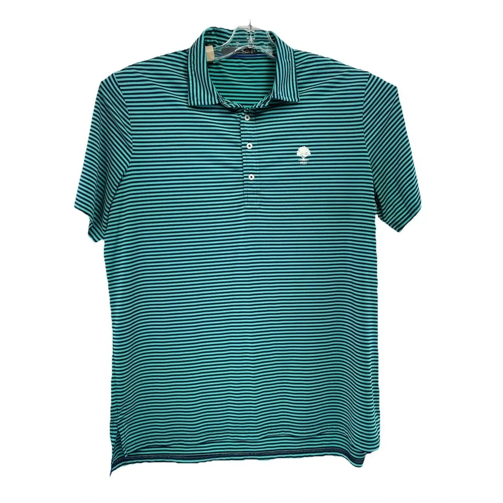 RLX / Woodland Hills CC Mens Sz XL Teal/Blue Stripped Golf Polo Shirt (B41) EUC